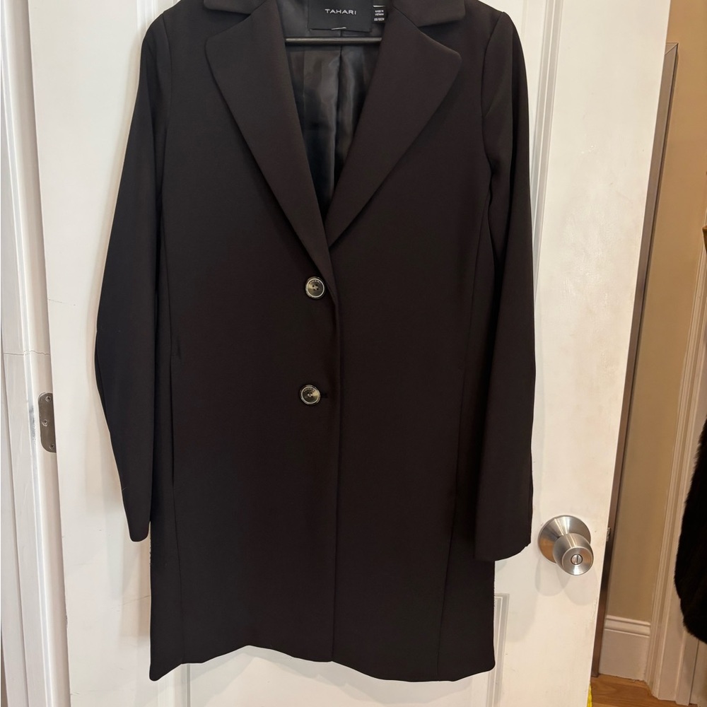 Tahari Black Classic Single-Breasted Trench Coat